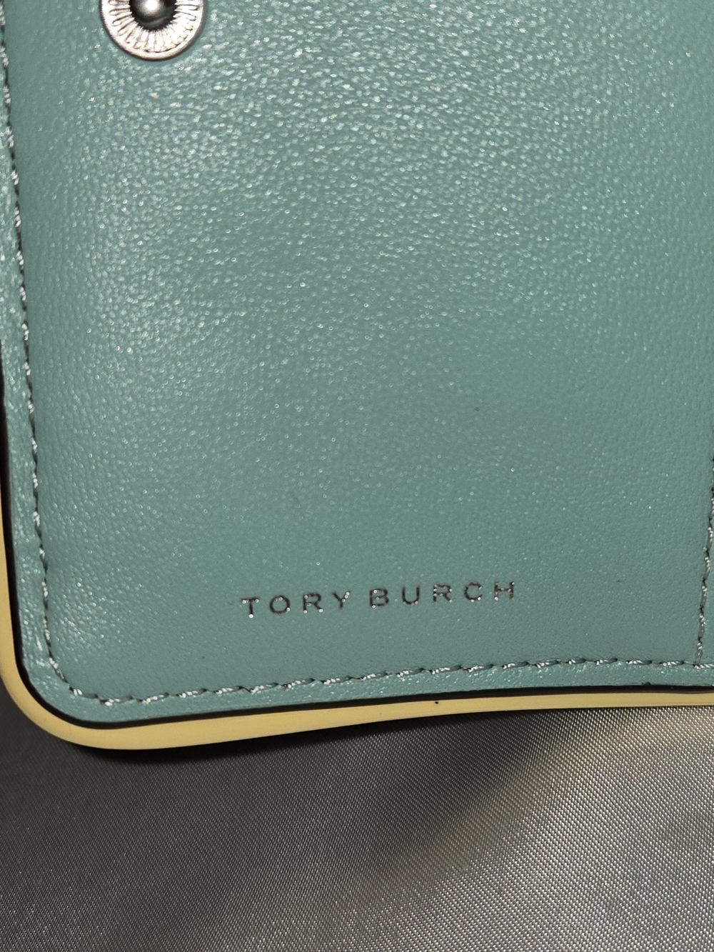 Tory Burch Quilted Aqua Leather Wristlet with Yellow Trim EUC - Picture 8 of 11